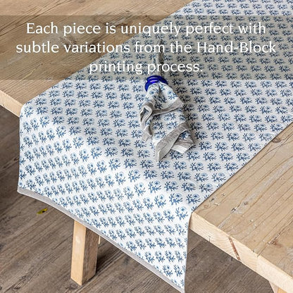 Over&Back 18x90 Hand-Blocked Printed Cotton Table Runner - Image 3