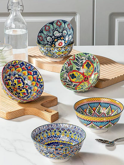 HENXFEN LEAD Small Dessert Bowls – 10 oz Boho Ceramic Bowls for Ice Cream, Snacks, Side Dishes, Condiments – Microwave & Dishwasher Safe, Set of 6