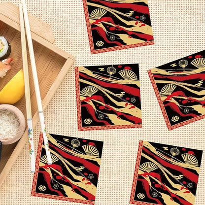 Hibachi Birthday Party Decorations, 50 Sheets Hibachi Party Napkins Disposable Supplies, Asian Japanese Style Paper Napkins Tableware Decor for Birthday Baby Shower (Size 6.5 Inch)