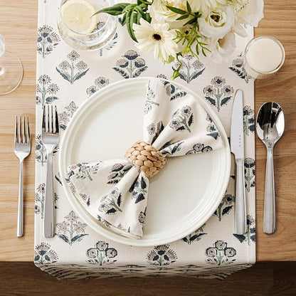 Block Print Floral Decorative Table Runners, 13x36 Inch Grey | 100% Organic - Image 3