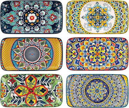 HENXFEN LEAD Ceramic Salad Plates 8 Inch – Rectangular Plates Set of 6 for Appetizer, Sushi & Dessert, Microwave & Dishwasher Safe