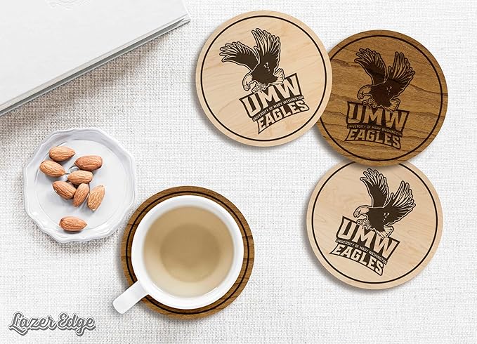 LazerEdge Mary Washington Eagles Wooden Coaster Set - Maple Wood - Officially Licensed Product - 4-Pack