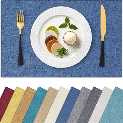 Homaxy Cloths Placemats for Dining Table Set of 4, Heat Resistant Washable Cotton Linen Blend Table Mats, Easy to Clean Place Mats for Indoor Outdoor Party Kitchen Decoration, 13" x 18", Blue