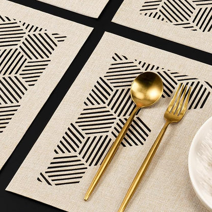 Decorative Placemats Set of 6 for Dining Table, Cloth Placemats with Hollow Design Table Cloth Set, Table Mats for Dining Table 12"x18" Sand