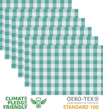 Urban VillaPlacemats for Dining Table 100% Cotton Placemats 14''x20'' Over Sized Tablemats Set of 6 Placemats Aqua/White Color Buffalo Check Tablemats for Family Dinners Wedding PartiesPlacemats