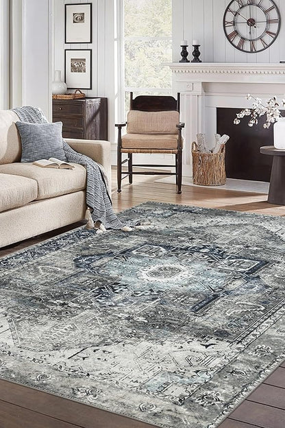 Keen Home Design 4x6 Rug - Machine Washable Area Rug with Non-Slip Backing, Ideal for Living Room, Dining Room, Bedroom - Vintage, Easy Clean, Durable, Low Pile - (4' x 6')