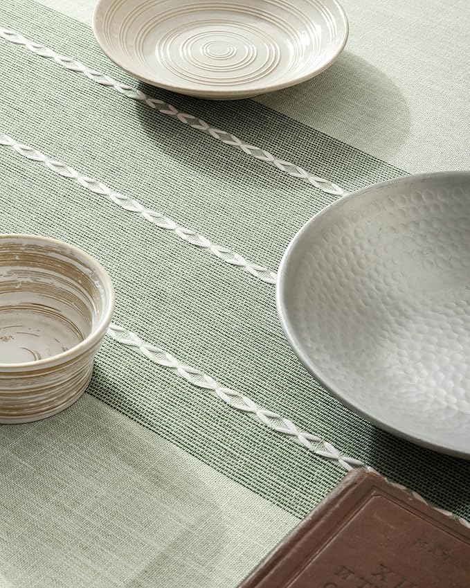 ZeeMart Contrast Linen Table Cloth Rectangle Table Cloths 60x84 Inch Green, Farmhouse Style Heavy Weight Sage Green Tablecloth, Water Resistant Burlap Tablecloths