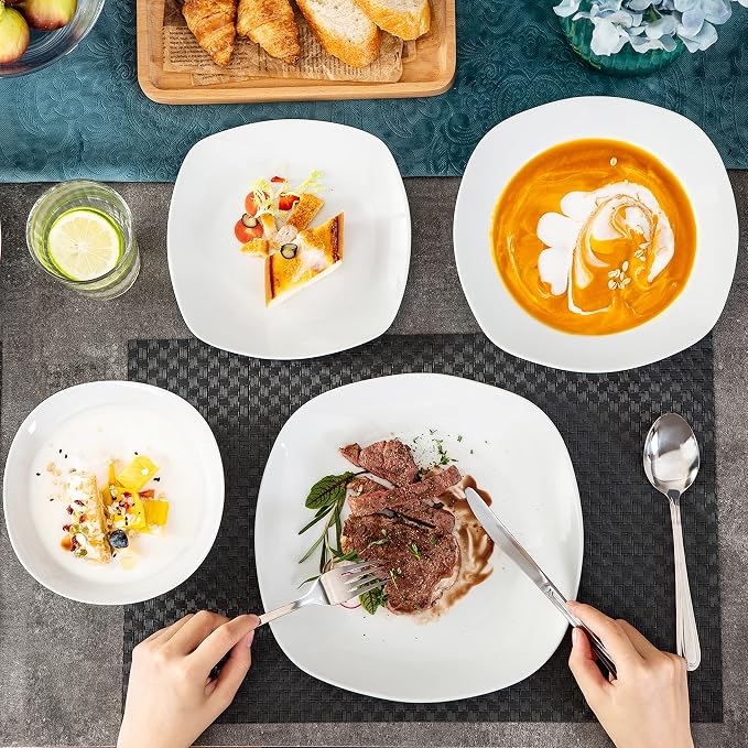 MALACASA Dinnerware Sets, 24-Piece Porcelain Square Dishes, Chip and Scratch - Image 6