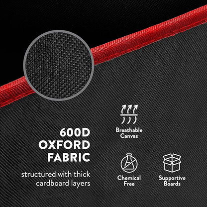 ZOBER Gift Wrapping Paper Organizer Storage - 40" Gift Wrap Storage Containers with Interior Pockets for Bows, Tags & Ribbons - Wrapping Paper Holder, 600D Oxford, Fits 24 Standard Rolls, Black/Red