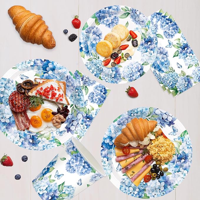 100pcs Hydrangea Party Supplies Paper Plates Napkins Cups | Hydrangea Floral - Image 4