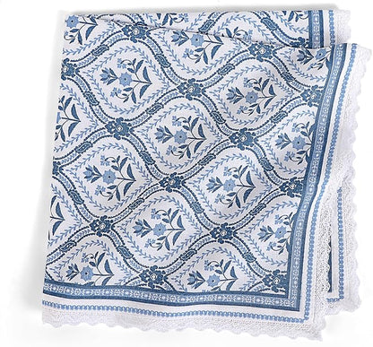 Fingercraft Dinner Cloth Napkin Cotton Linen Blend 12 Pack Mitered Corners with Elegant Lace for Everyday Use Napkins are Pre Shrunk and Good Absorbency (Damask, 20in x 20in (Set of 12))