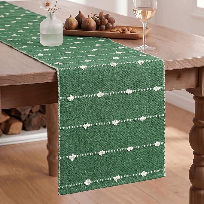 Artoid Mode Green Farbic Rustic Cotton Woven Table Runner, Farmhouse Christmas - Image 2