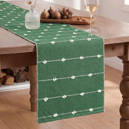 Artoid Mode Green Farbic Rustic Cotton Woven Table Runner, Farmhouse Christmas - Image 2