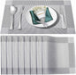 Placemats Set of 8,Washable,Heat and Stain Resistant Indoor/Outdoor Place mats,Vinyl Woven Non Slip Table Mats for Restaurant Table Protection,PVC Placemats(Silver, 8PCS)