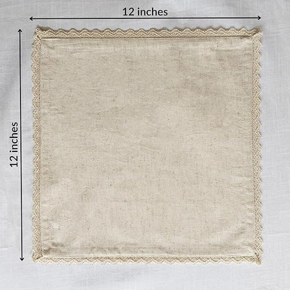 Fingercraft Dinner Napkins Cloth Cotton Blend 12 Pack Premium Quality Mitered Corners Small Table Napkins with Classic Ivory Lace 12 inch Size for Every Day Use in Home and Restaurant Ivory