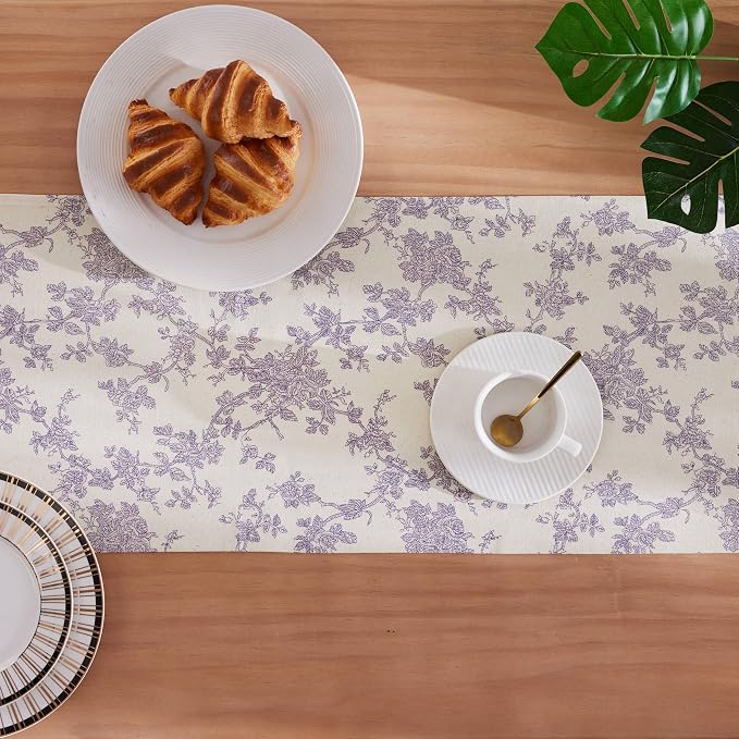 French Pastoral Farmhouse Table Runners, 13x90 Inch Purple | 100% Organic - Image 4