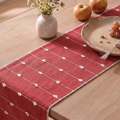 Artoid Mode Red Farbic Rustic Cotton Woven Table Runner, Farmhouse Christmas - Image 7