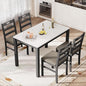 PHI VILLA Solid Wood Dining Table Set for 4, Marble Design Kitchen Table Chairs Set of 4, 5 Piece Space-Saving Dining Room Table Set for Apartment, Venatino White Marble& Black