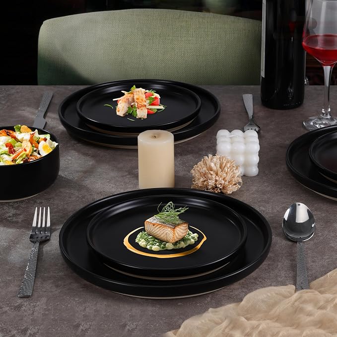 LIANYU Plates and Bowls Sets for 8, 24 Piece Stoneware Dinnerware Set, - Image 3