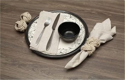 ALPHA Living HOME Napkin Rings Set of 12 - Handmade Jute Napkin Holders for Dining Table, Wedding, Party & Everyday Use Rustic Farmhouse Table Décor Elegant Serviette Rings for Dinner (Creme)