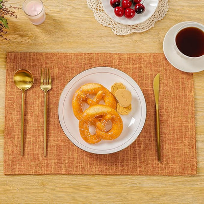 SHACOS Fabric Placemats Set of 6 Washable Heat Resistant Place Mats Non Slip Thick Cloth Placemats Reversible Table Mats Indoor Outdoor Home Wedding Table Decor, Orange