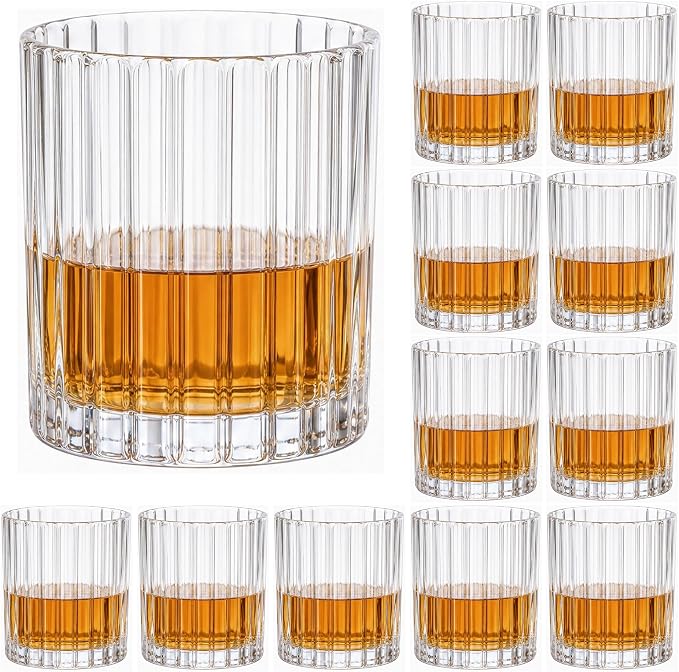 10oz Ribbed Glass Cups Set of 12, Vintage Glass Tumblers by SIXDEFLY