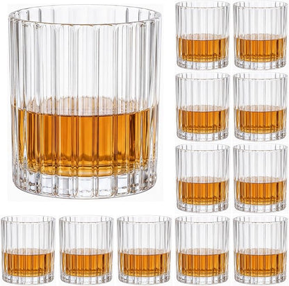 10oz Ribbed Glass Cups Set of 12, Vintage Glass Tumblers by SIXDEFLY