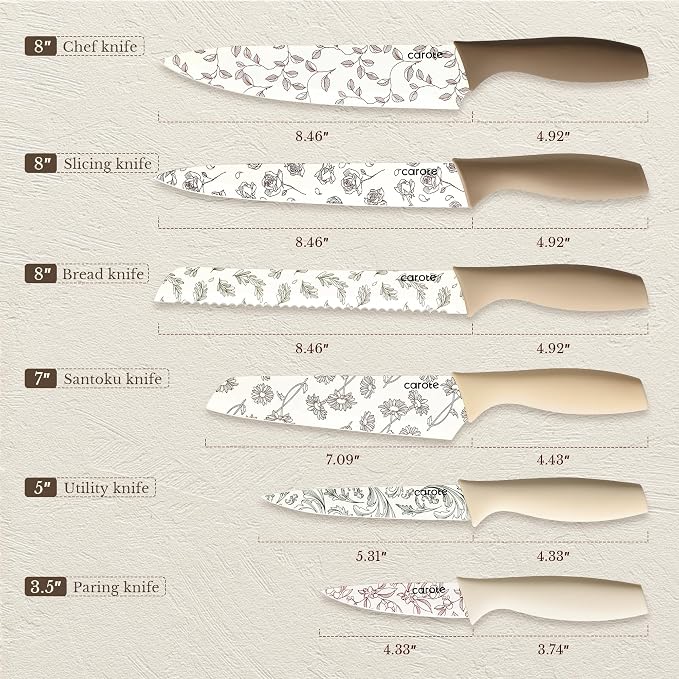 CAROTE Kitchen Knife Set, 6 Floral Knives - Image 2