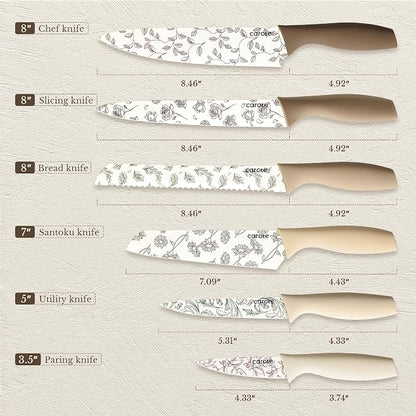 CAROTE Kitchen Knife Set, 6 Floral Knives - Image 2