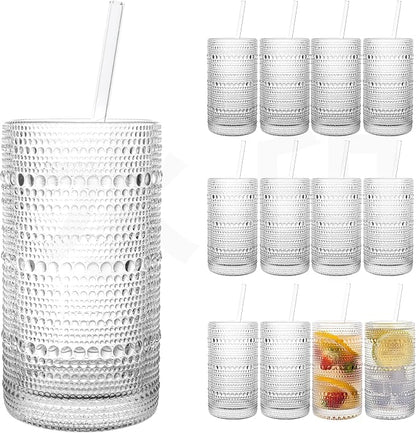 Dingerjar Upgraded Large Capacity 16 oz/480 ml Hobnail Glasses Drinking Set of by Dingerjar