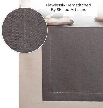 D'Moksha Homes Linen Charcoal Grey Table Runner 36 Inches - 100% Pure Linen Small Table Runner 14 x 36 Inch Ideal for Dresser, Coffee Tables, Spring, Easter - Classic Hemstitch