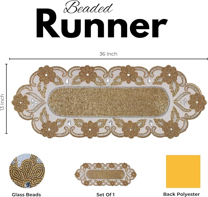 Elegant 36" Gold Beaded Table Runner – Handmade Decorative Beads Runner - Image 4