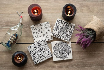 Black and White Modern Coaster Set of 4, Absorbent Square Coasters - Image 3