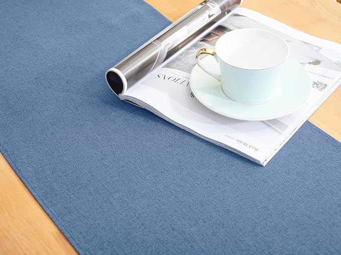 Vintage Blue Cotton Table Runner 13 x 72 in Long Farmhouse Style | Blue Table - Image 5