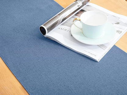 Vintage Blue Cotton Table Runner 13 x 72 in Long Farmhouse Style | Blue Table - Image 5