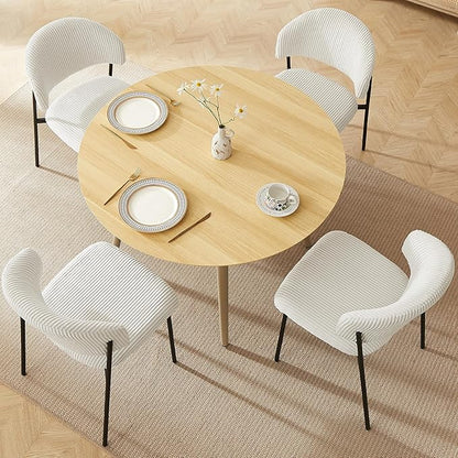 43.3 Inch Round Dining Table Set for 4, Modern Small Kitchen Coffee Set for Dining Room Kitchen Apartment (Cream Table + 4 White Shell Chairs)