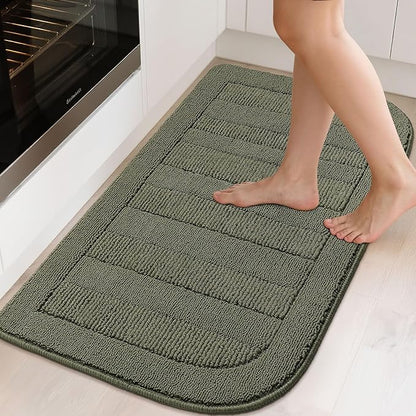 BEQHAUSE 24x40 Inch Kitchen Rug Mat Durable Kitchen Rugs Non-Slip Washable Absorbent Kitchen Mats for Floor Dirt-Resistant Semicircular Kitchen Mat (Green)