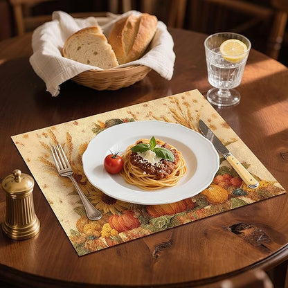 Thanksgiving Scarecrow Placemats Set of 4 Washable Table Place Mats for Dining Kitchen Party Decor