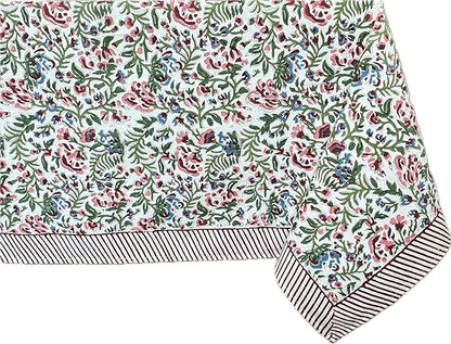 ATOSII Ambrosia 100% Cotton Rectangle Boho Spring Summer Tablecloth, Handblock Floral Table Cloth Linen for Kitchen Dining Parties Wedding Outdoors Easter Decor 60 X 108 Inches I 8 Seater