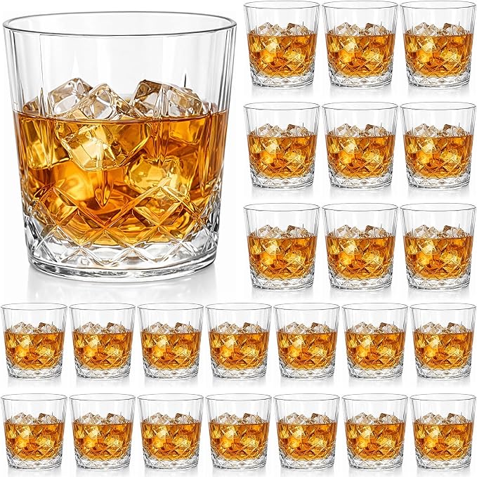 Yungyan 24 Pcs Plastic Clear Whiskey Glasses, 10 oz Unbreakable Reusable Old by Yungyan