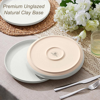 LIANYU Stoneware Dinner Plates Set of 6, 10.5 Inch Porcelain Dinner Plates for Kitchen, Large and Round Ceramic Salad Dishes Set, Oven, Microwave & Dishwasher Safe, Scratch Resistant, Three-color