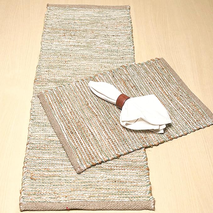 Natural Jute Table Runner, 13x36 Inch, Sage Green-White | Vintage Boho Rustic - Image 7