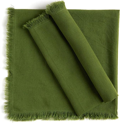 ACCENTHOME Olive Green Cotton Linen Napkin Set of 12 18x18 inch Dinner Napkins - Washable Soft Premium Hotel Quality Reusable Hemmed Edges Napkins Perfect Table Linens for Family Dinners, Weddings