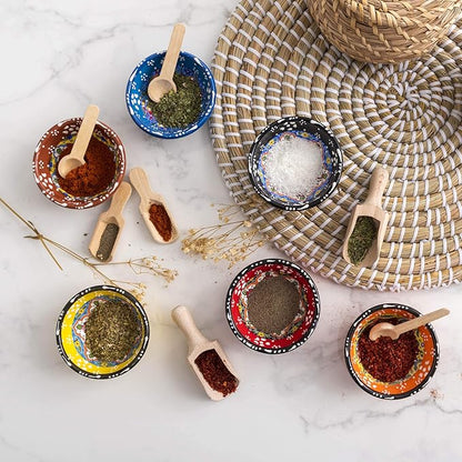 Turkish Ceramic Pinch Bowls Set of 6 – Small Dipping Bowls for Charcuterie Boards, Appetizers, Snacks & Sauces -Handcrafted Turkish Bowl for Serving, Decor & Gifts (3.2”)