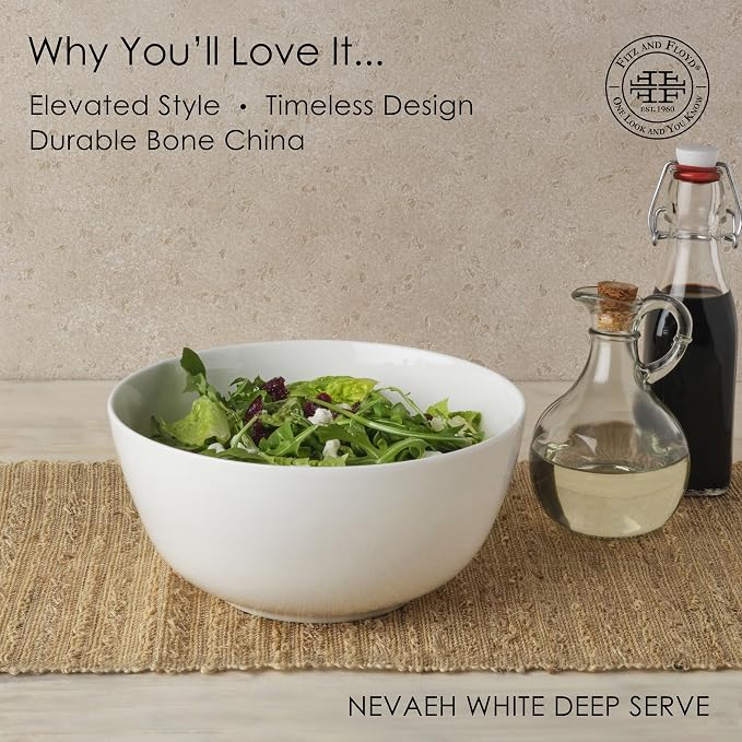 Everyday White by Fitz and Floyd Nevaeh Deep Serve Bowl, 8.5 Inch - Image 3