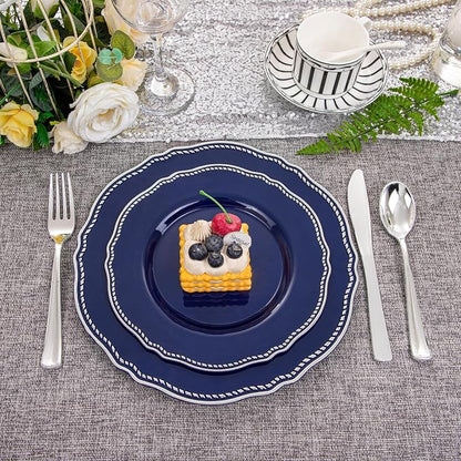 60 Pcs Blue Silver Dinner Plates - Image 7