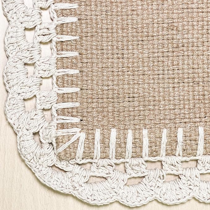 Woven Jute with Ivory Handcrafted Crochet Border Decorative Table Runner - Image 4
