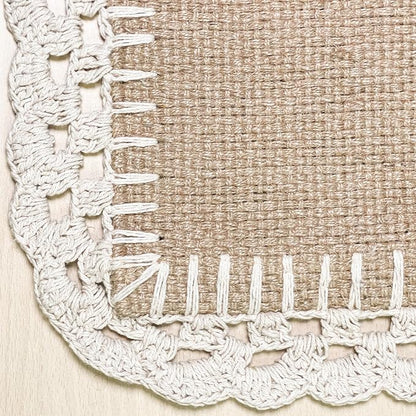 Woven Jute with Ivory Handcrafted Crochet Border Decorative Table Runner - Image 4