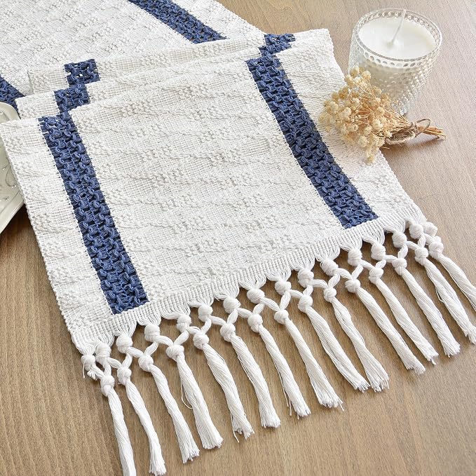 Fall Table Runner Blue for Coffe Table Home Boho Decor 12x72 Inch | 72 Inches - Image 5