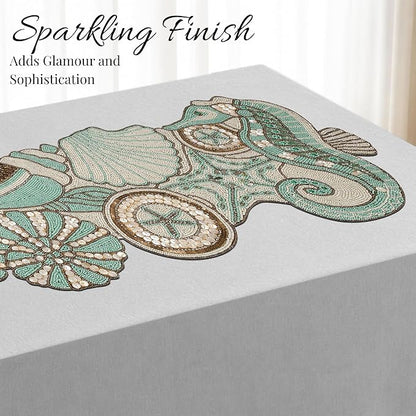 Beaded Table Runner 13x36 Coastal Sea Shell Premium Glass Beads & Polyester - Image 9